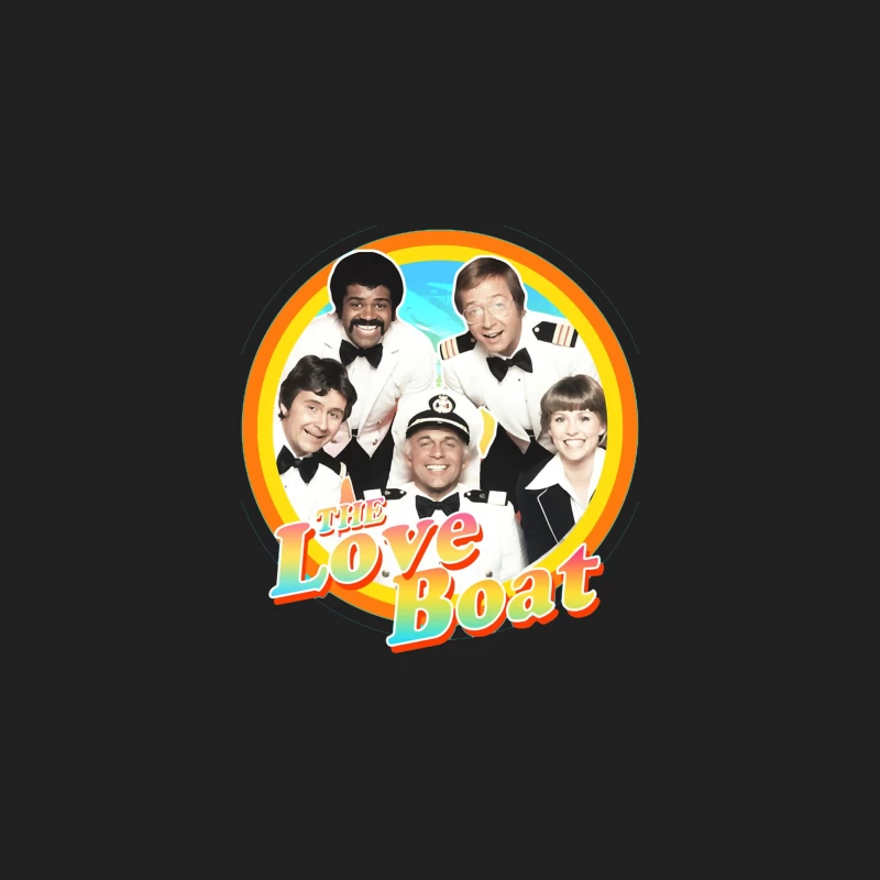 The Love Boat Classic TV Show Cast Promotional Image with Rainbow Circle Frame Bucket Hat