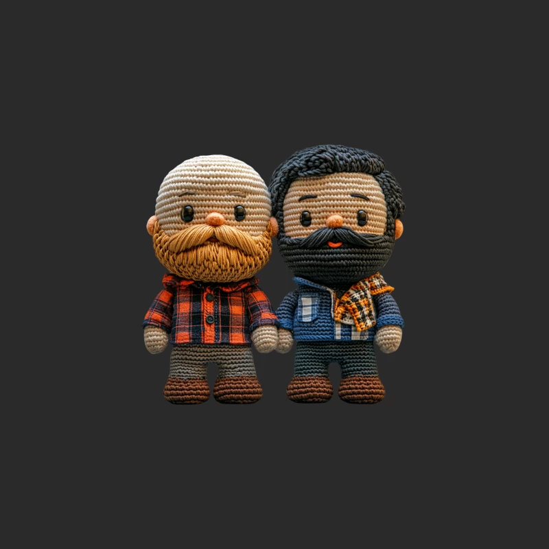 Adorable Handmade Crochet Dolls of Bearded Men in Plaid and Scarf Baseball Cap