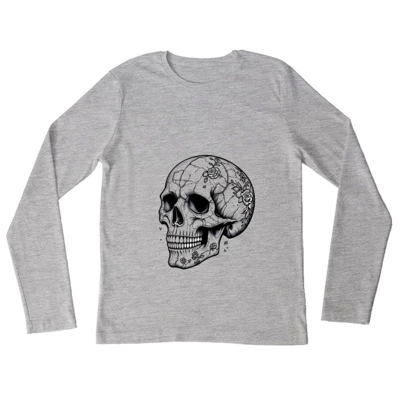 Artistic Skull with Floral Details Female Long Sleeve T-Shirt