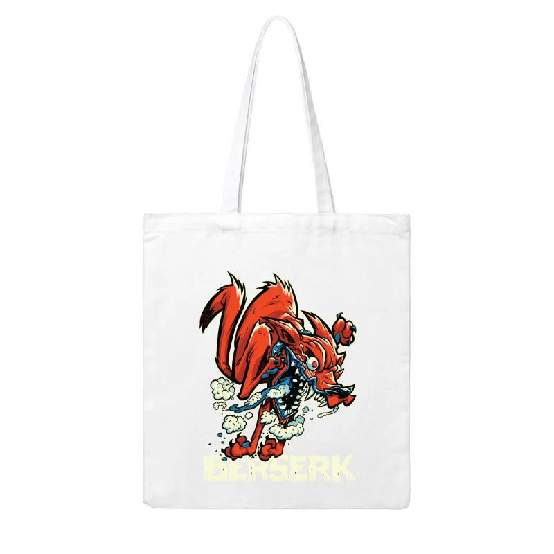 Aggressive Cartoon Wolf Berserk Art Cotton Tote Bag