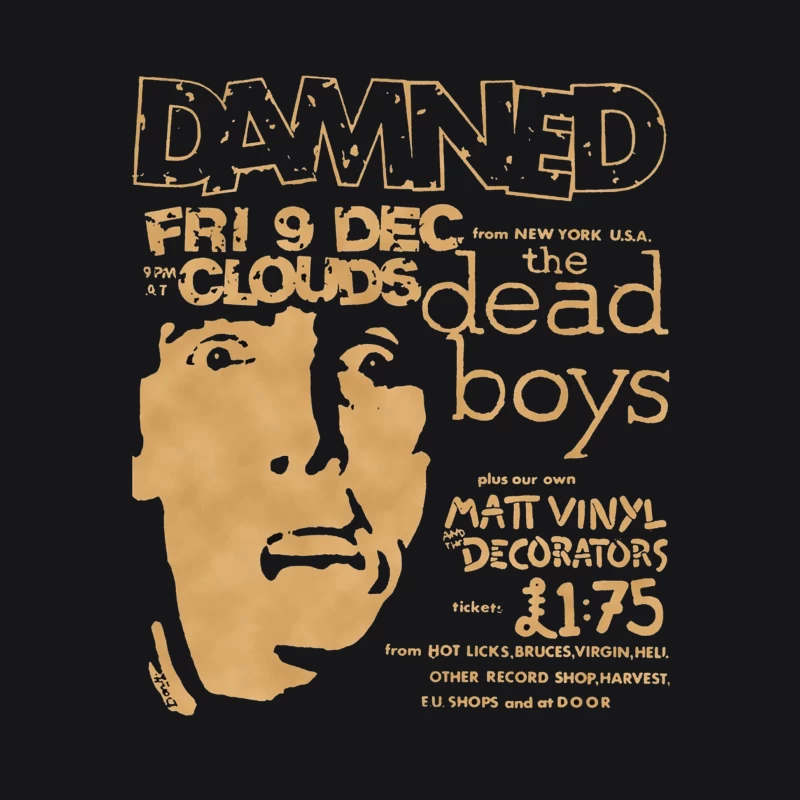 Vintage Concert Poster for The Damned with Clouds and Dead Boys - December 9th Male Pullover Hoodie