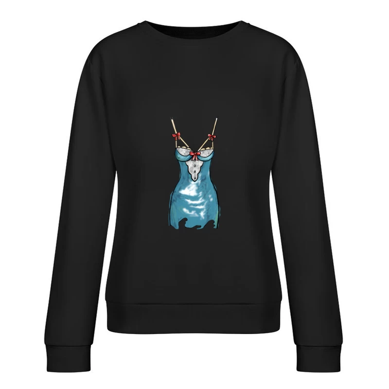 Camicia da notte blu con fiocchi rossi Felpa pullover Donna