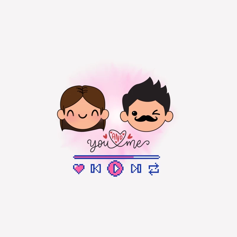 Adorable Chibi Couple Hugging with Pink Hearts Male T-Shirt
