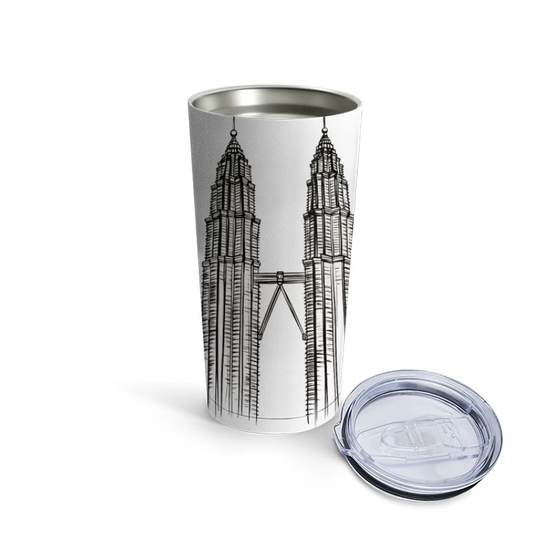 Line Drawing of Iconic Petronas Twin Towers in Kuala Lumpur Travel Mug