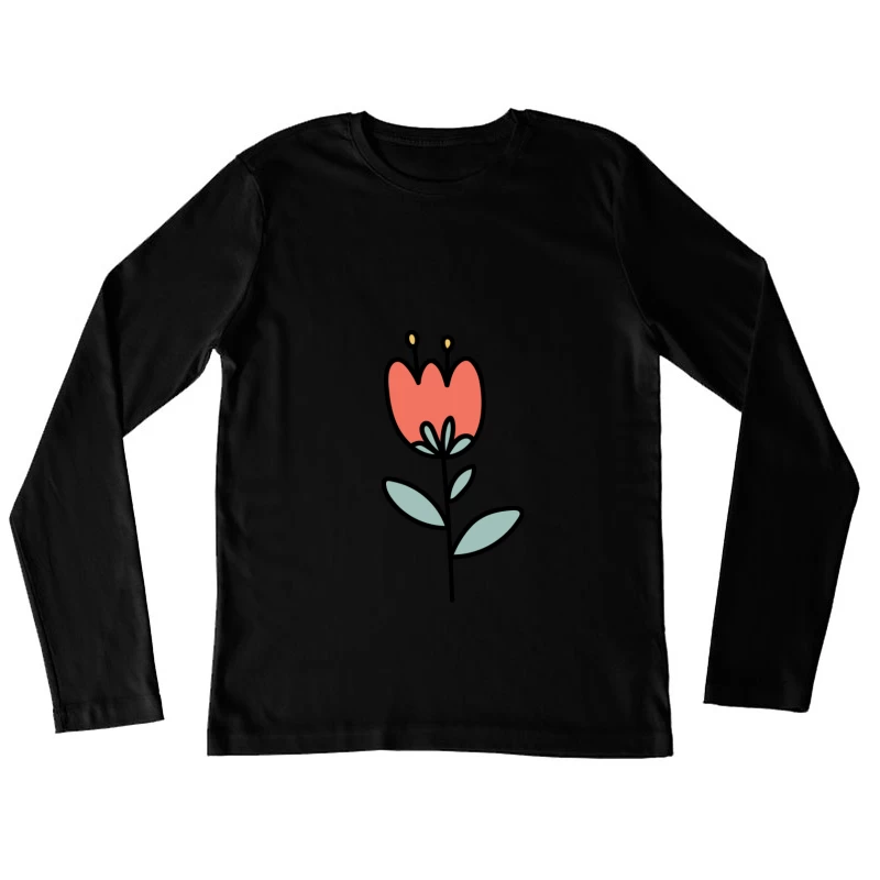 Fleur dessinée avec feuilles vertes Femme Manches Longues T-Shirt