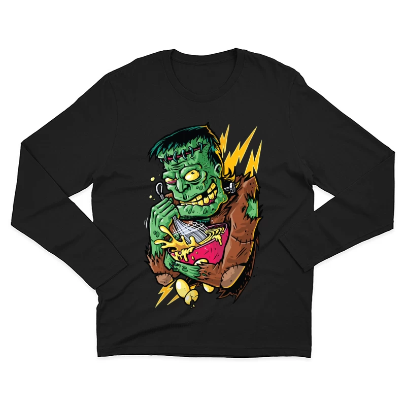 Playful Cartoon Frankenstein Monster with Food Male Long Sleeve T-Shirt