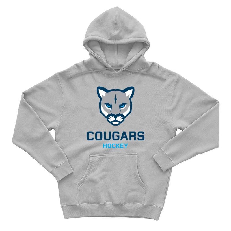 Cougars Hockey Team Logo with Blue and Gray Cougar Head Design Male Pullover Hoodie