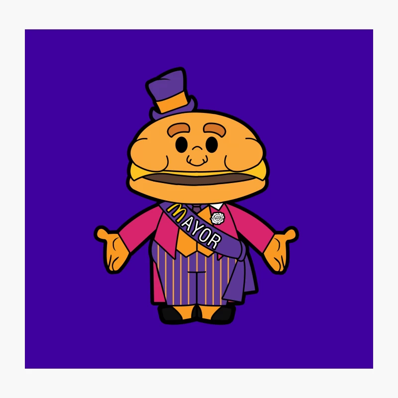 Colorful Cartoon Mayor Hamburger Mascot Throw Pillow