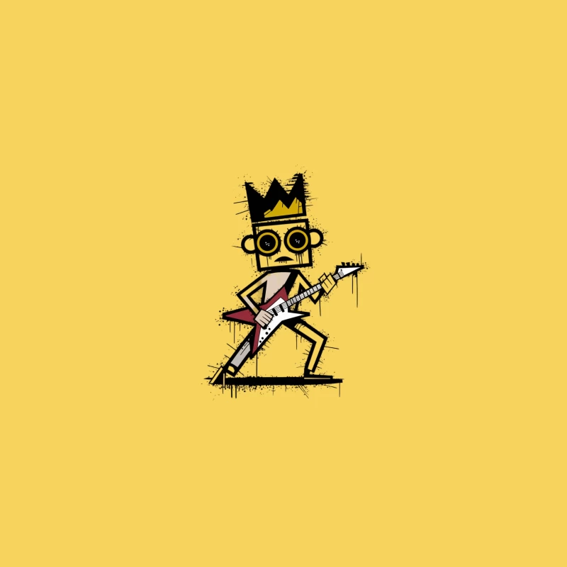 Graffiti Robot Playing Rock Guitar with Crown Bucket Hat