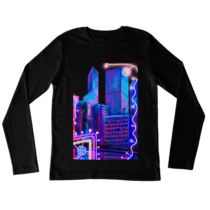 Neon Skyline Kunst Damen Langarm T-Shirt