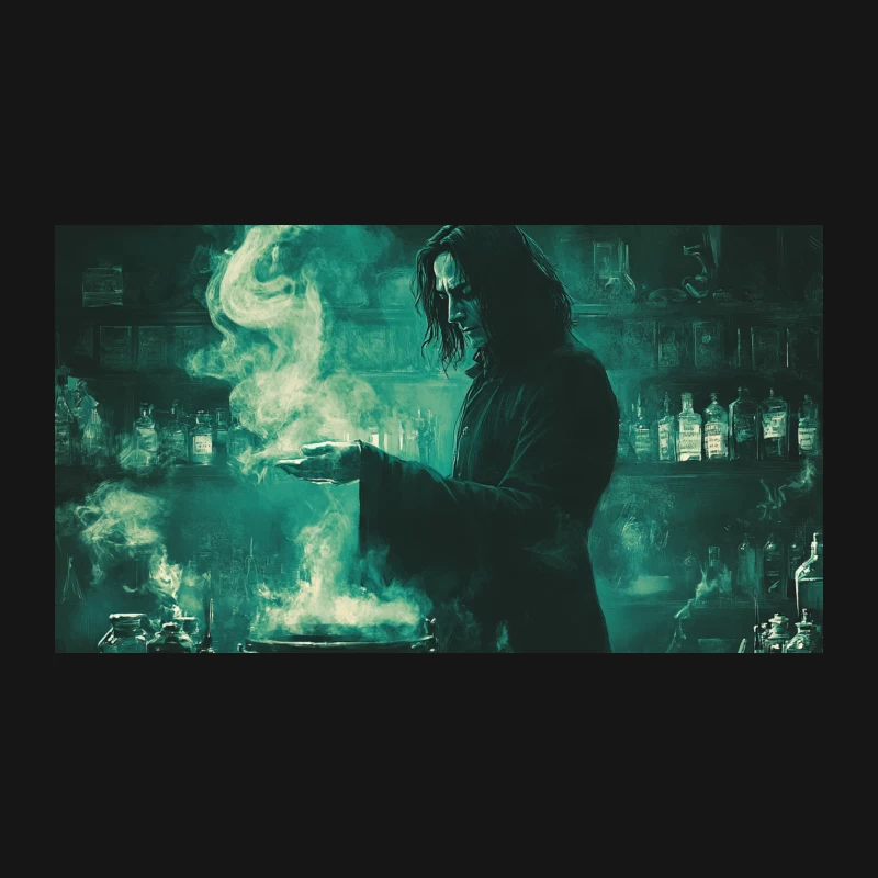 Dark Sorcerer Brewing Mysterious Potion in Magical Cauldron Desk Mat