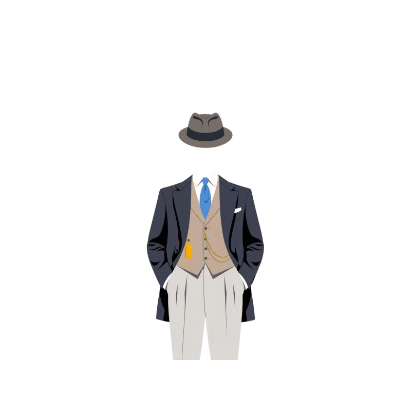Vintage-Inspired Men's Formal Business Attire with Fedora Tapestry
