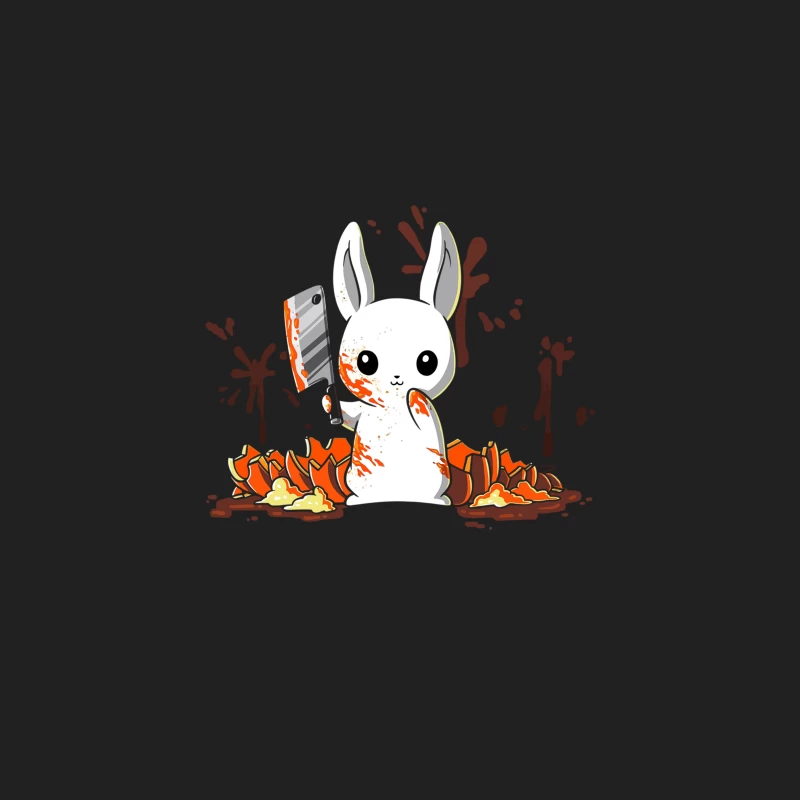 Cute Cartoon Rabbit with Knife and Blood Splatter Bucket Hat