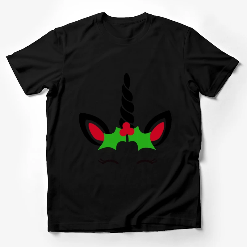 Corne de Licorne Festive avec Feuilles de Houx et Cils Homme T-Shirt
