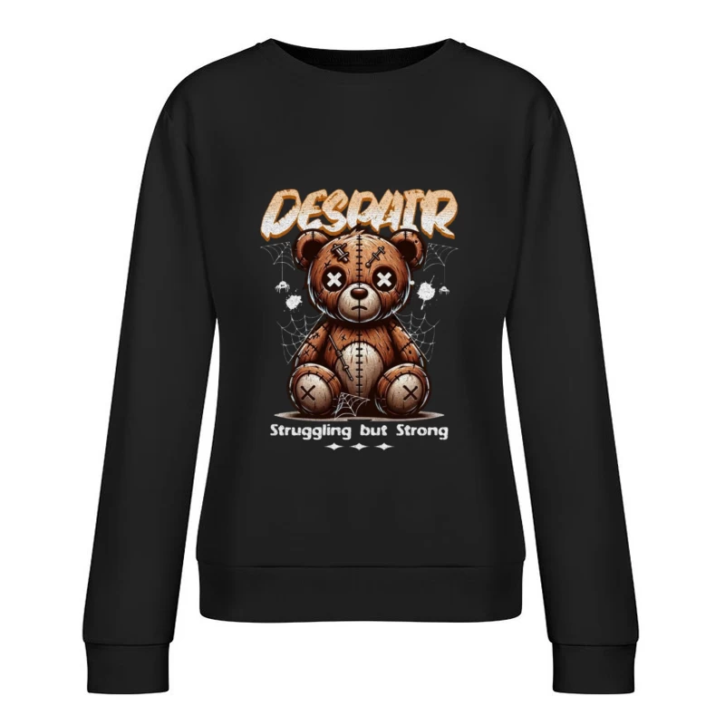 Gothic Stitched Teddy Bear with Despair Theme Female Pullover Sweatshirt