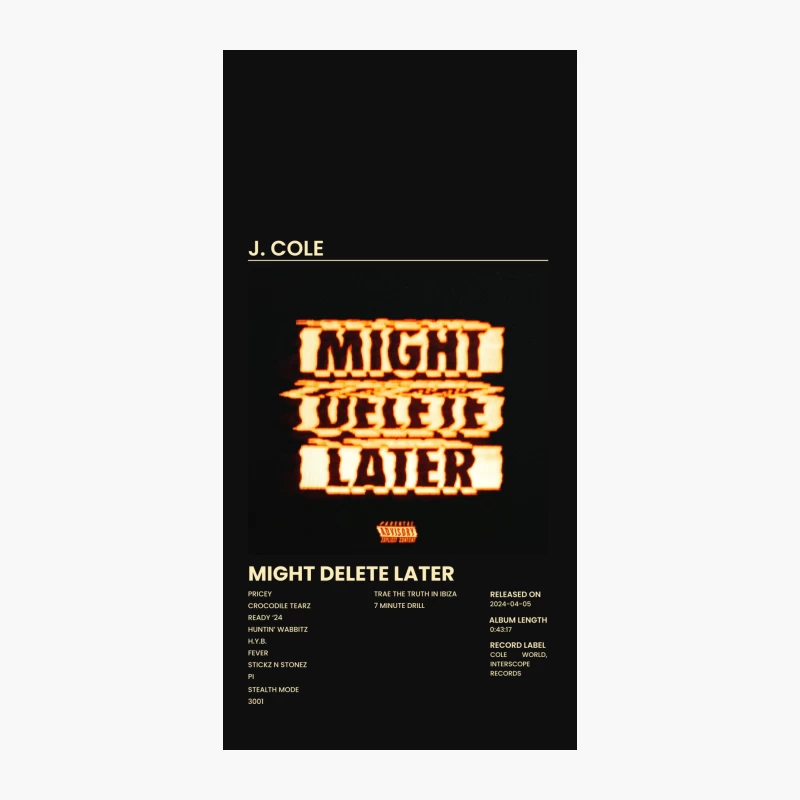 J. Cole's "Might Delete Later" Album Cover and Tracklist iPhone Case