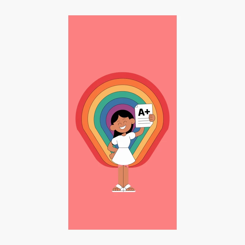 Joyful Student Celebrating A+ Grade Against Rainbow Background iPhone Case