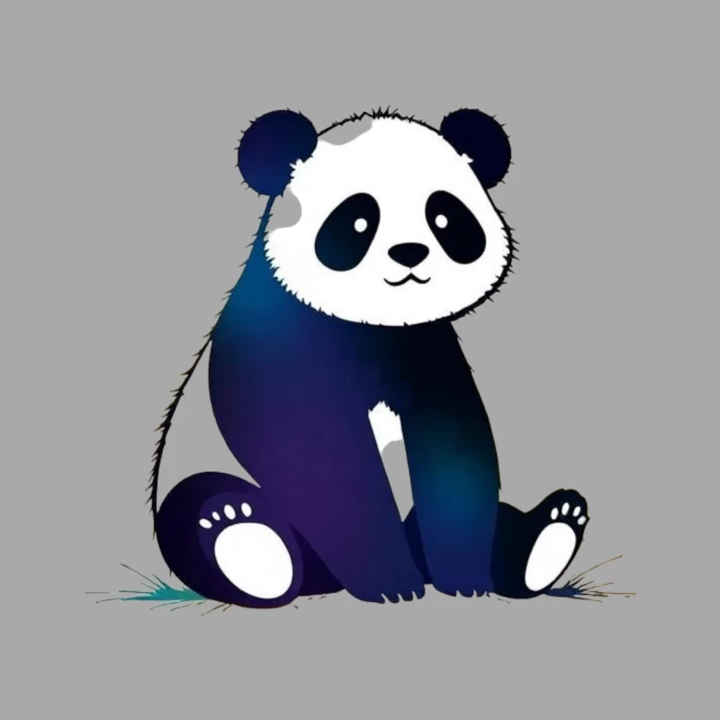 Cute Blue Gradient Cartoon Panda Illustration Male Pullover Hoodie