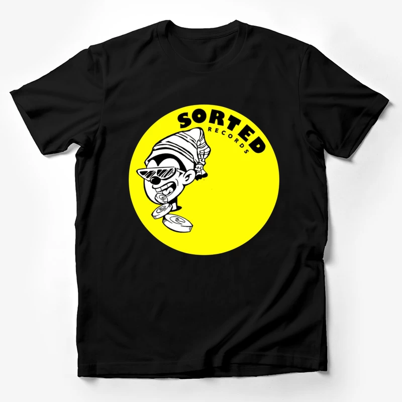 Sorted Records Label Logo with Cool Cartoon DJ Character Male T-Shirt