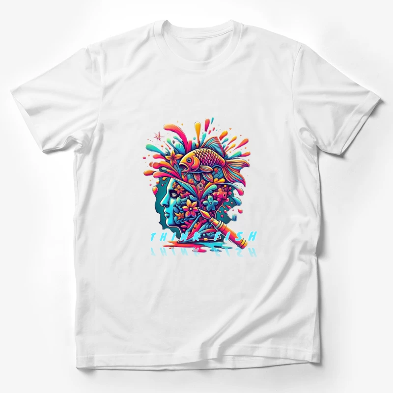 Psychedelic Mind Splash with Fish and Flowers Male T-Shirt