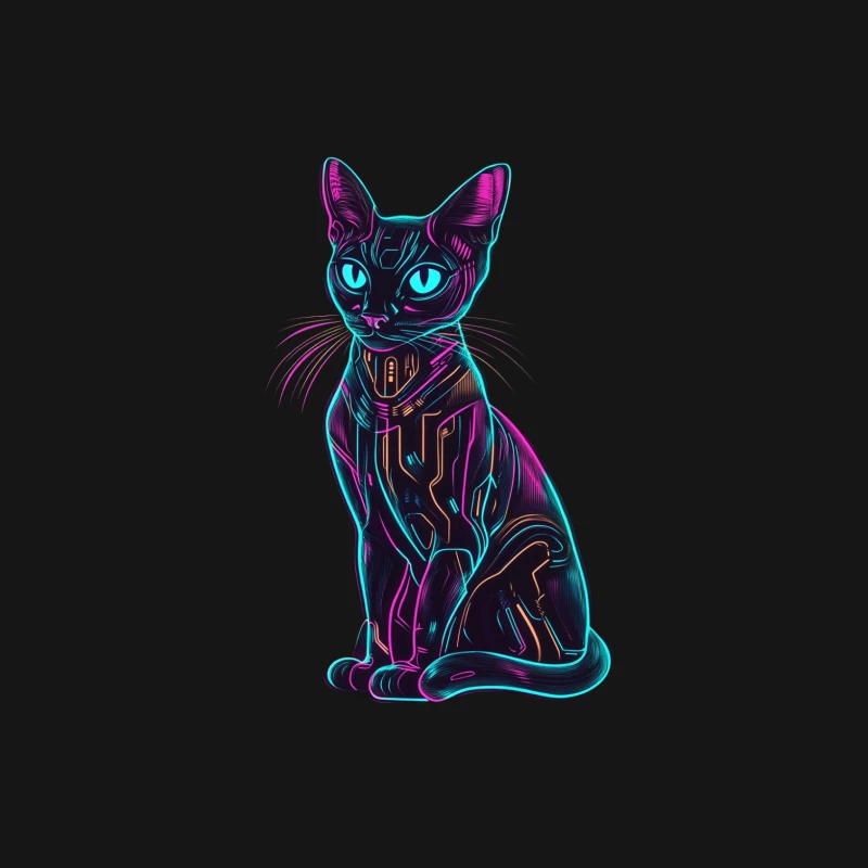 Cyberpunk Feline: Neon Digital Art of Futuristic Cat Male Long Sleeve T-Shirt