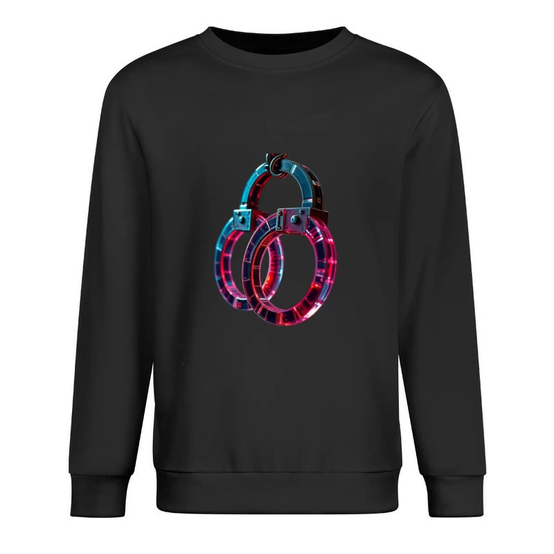 Illuminated Cyberpunk Handcuffs with Neon Pink and Blue Glow Male Pullover Sweatshirt