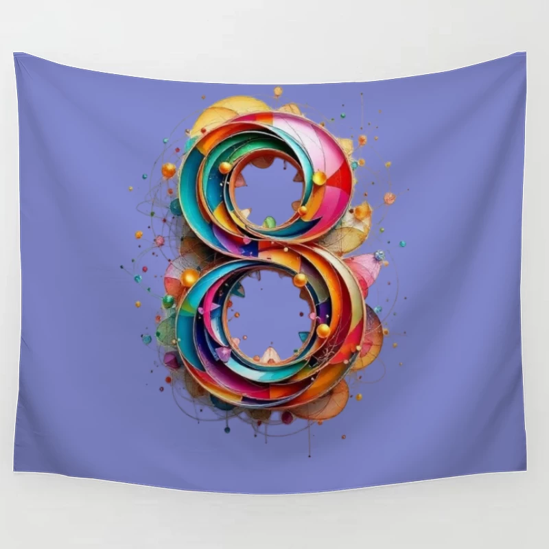 Abstract Colorful Number 8 Digital Art Design Tapestry