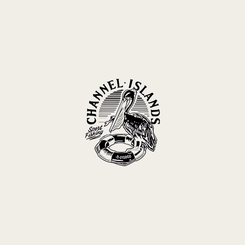 Channel Islands Sport Fishing Logo with Pelican and Life Preserver Bucket Hat