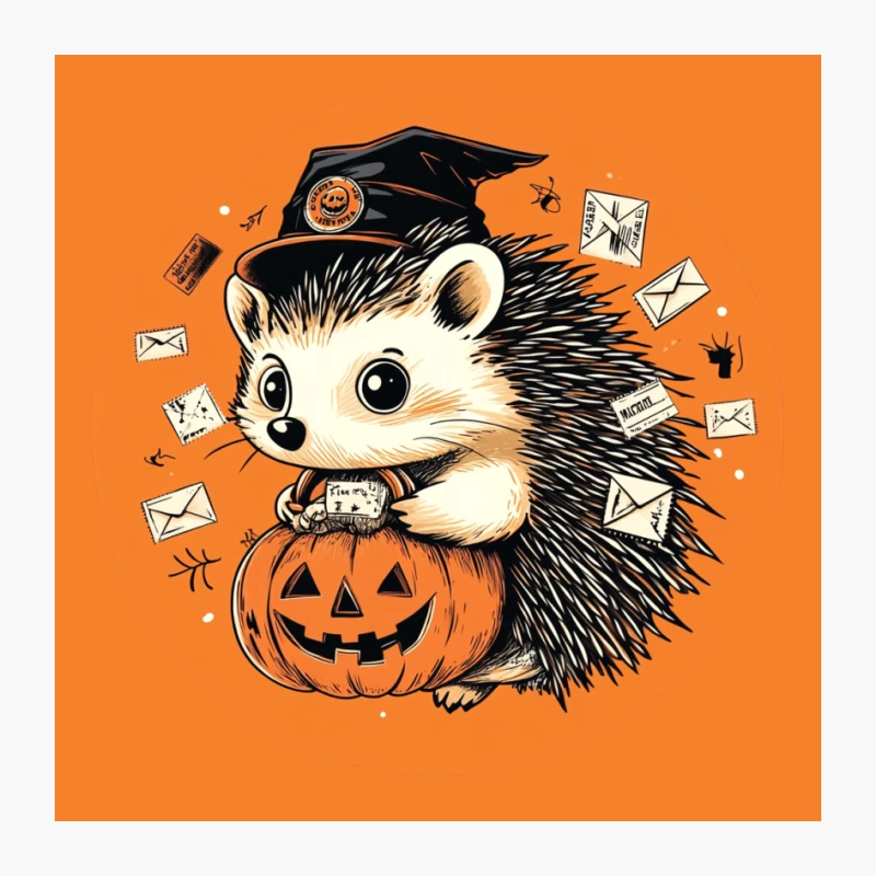 Cute Halloween Hedgehog Graduate with Pumpkin and Envelopes Pin