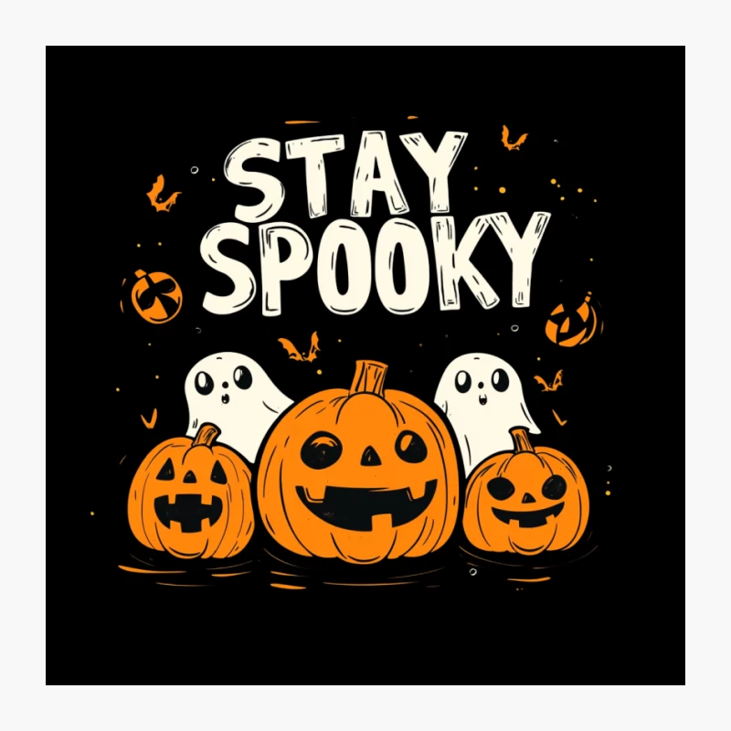 Spooky Halloween Pumpkins and Ghosts Illustration Pin