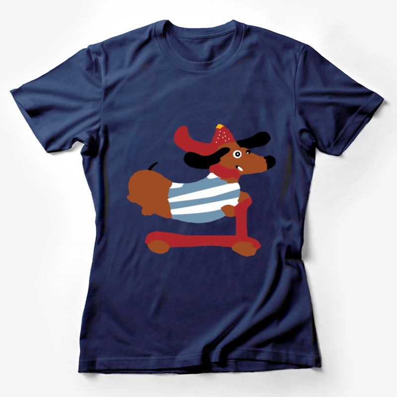 Spielzeughund mit Hut auf Roller Damen T-Shirt