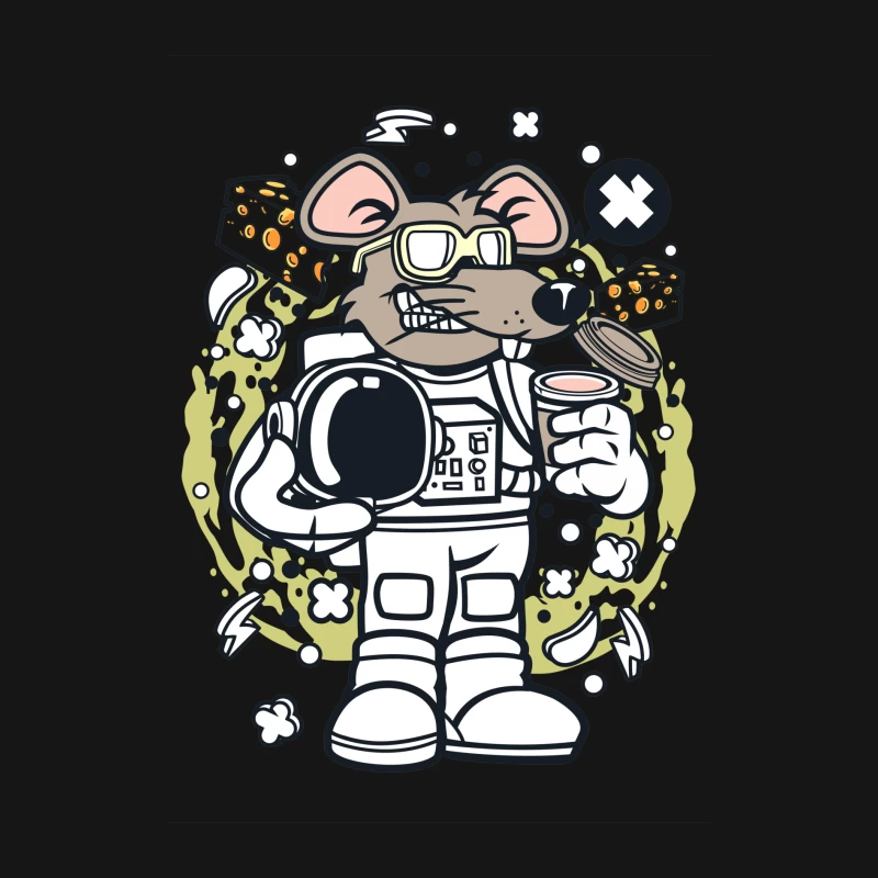 Rat astronaute avec café et casque Homme Manches Longues T-Shirt