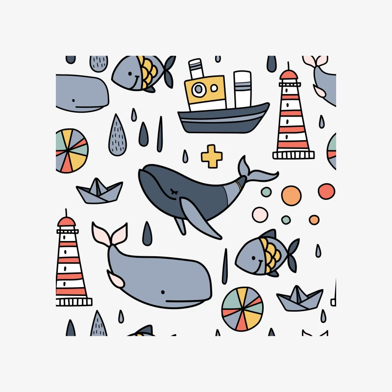 Scène marine ludique avec baleines et phare Homme Sweat-shirt à enfiler
