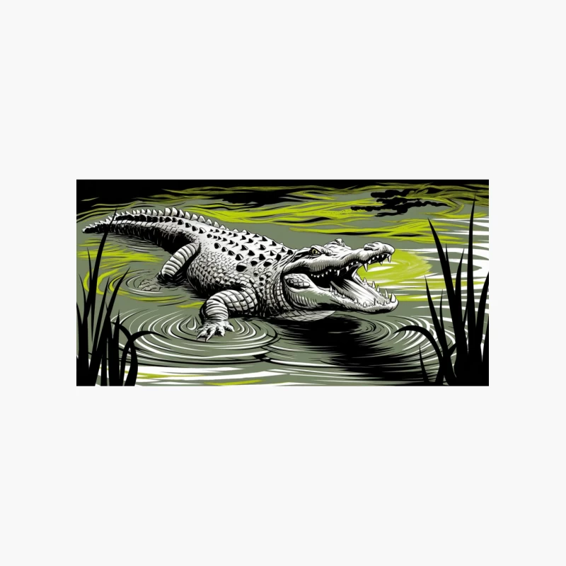 Menacing Crocodile in Swamp Illustration Cotton Tote Bag