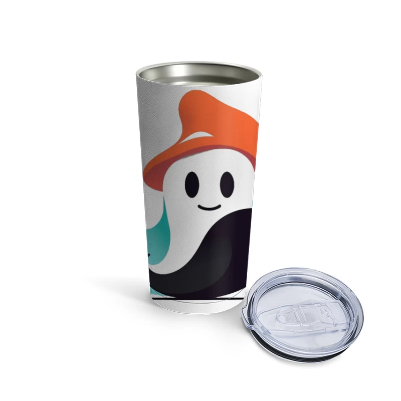 Cute Ghost Mascot with Orange Hat Travel Mug