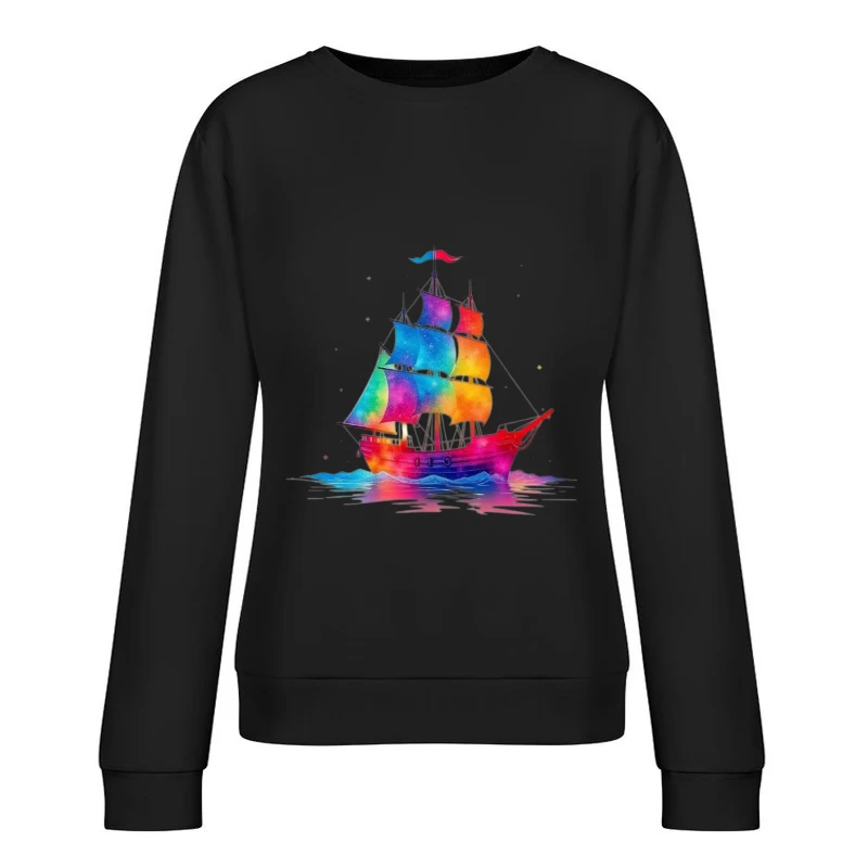 Colorful Sailing Ship Female Pullover Sweatshirt