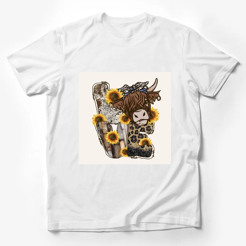 Highland-Kuh und Sonnenblumen-Design Herren T-Shirt