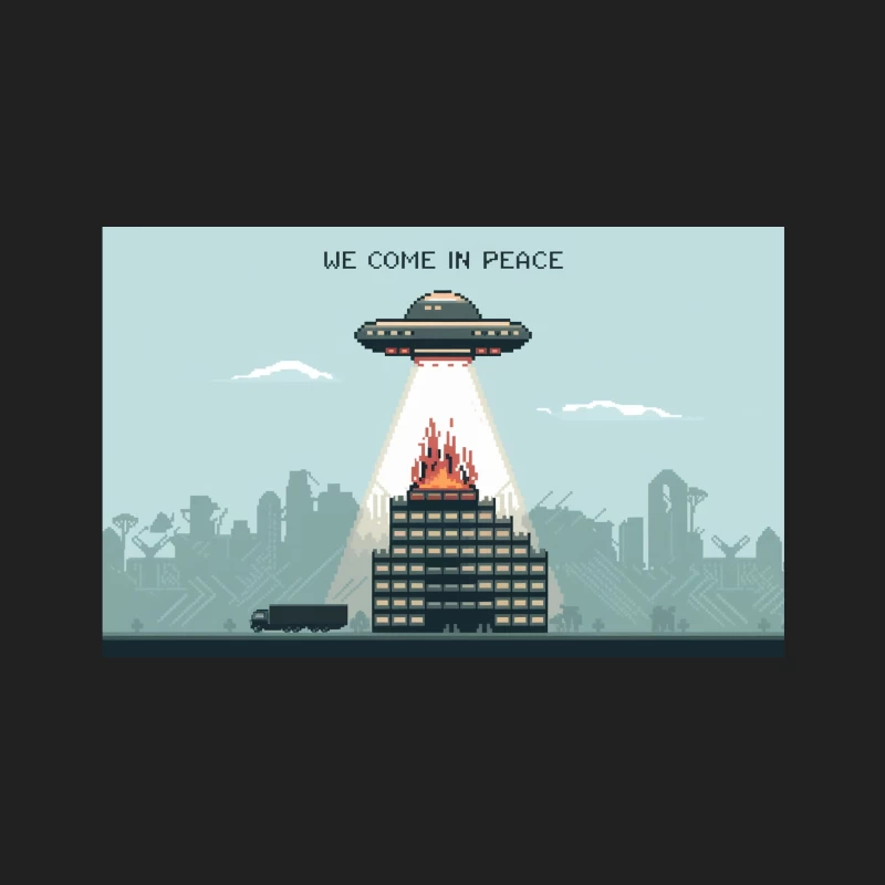 Retro Pixel Art UFO Invasion of City Skyline Bucket Hat