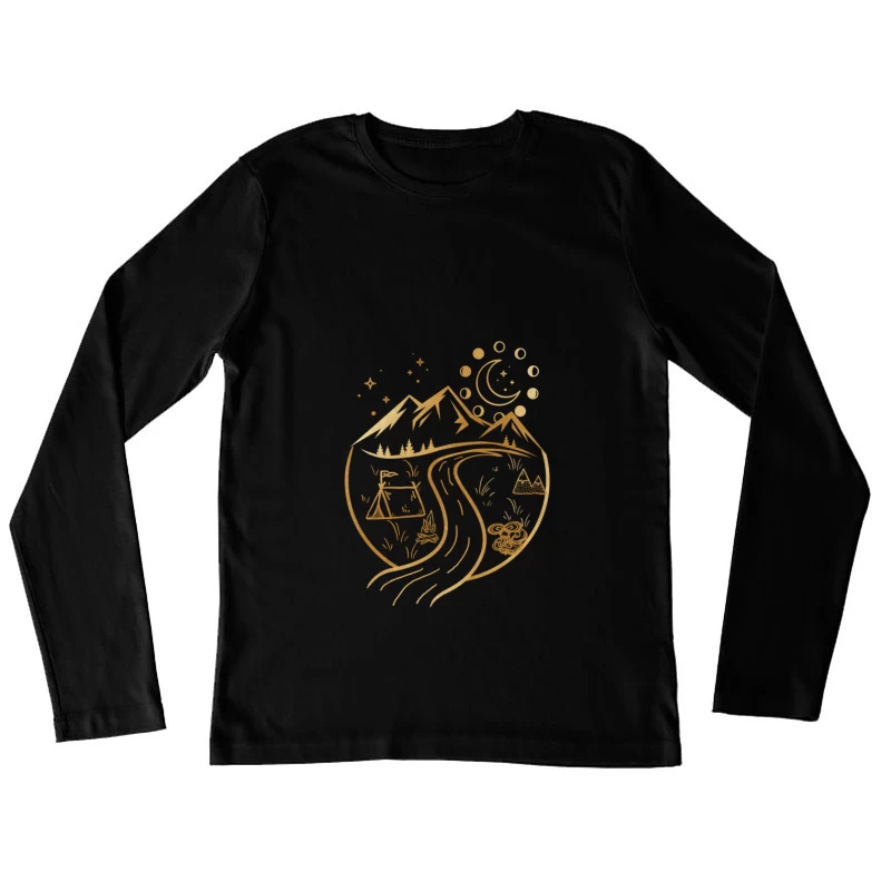 Berglandschaft bei Nacht mit Zelt und Fluss Damen Langarm T-Shirt