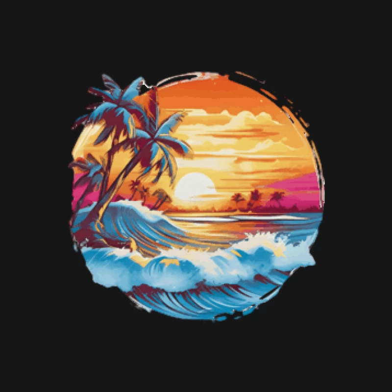 Tropischer Sonnenuntergang mit Wellen Herren T-Shirt