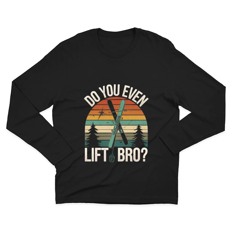 Retro Ski Lift Adventure: Vintage Mountain Winter Sports Typography Male Long Sleeve T-Shirt