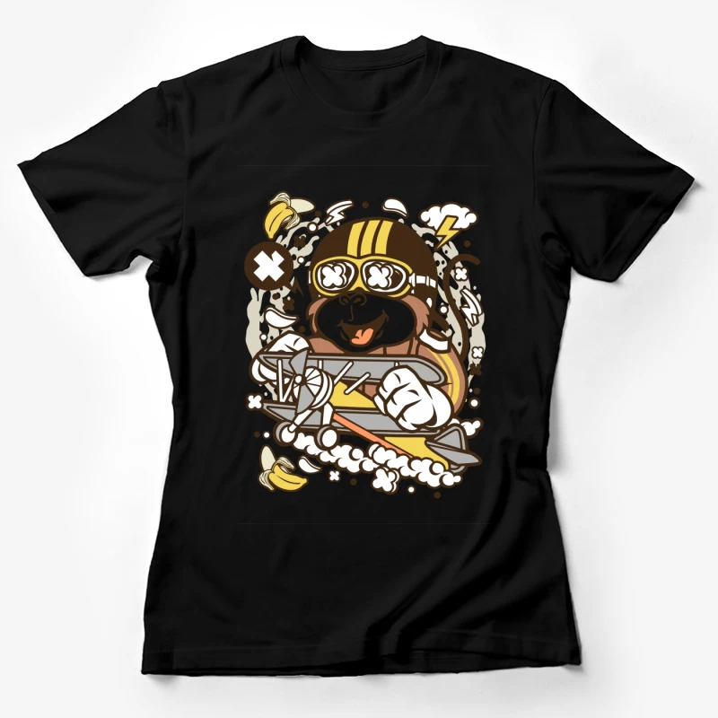 Singe Pilote avec Avion et Bananes Femme T-Shirt