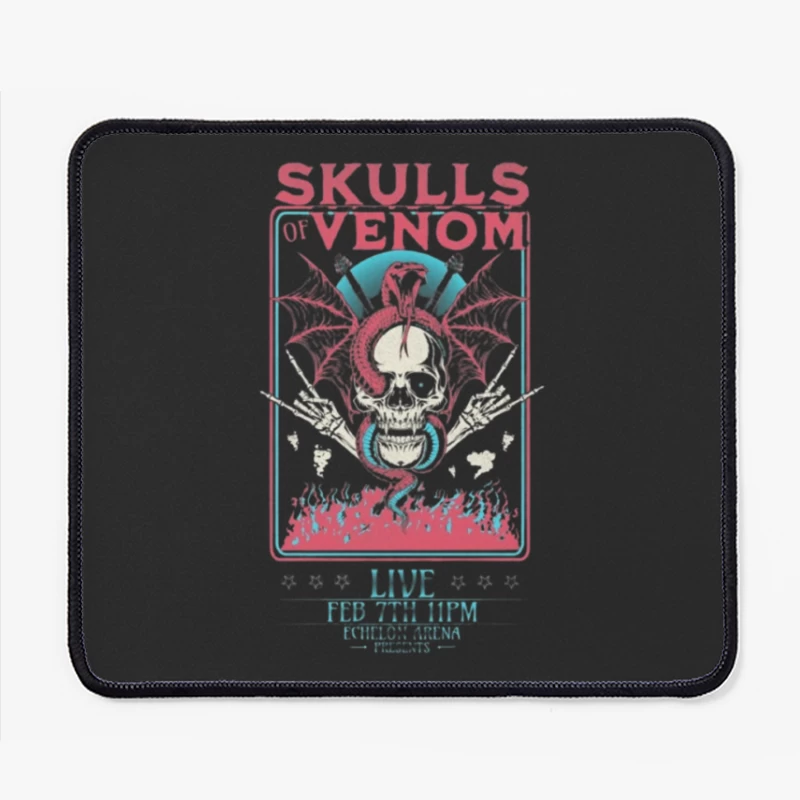 Gothic Skulls of Venom Concert Poster with Spiderwebs and Flames Mouse Pad