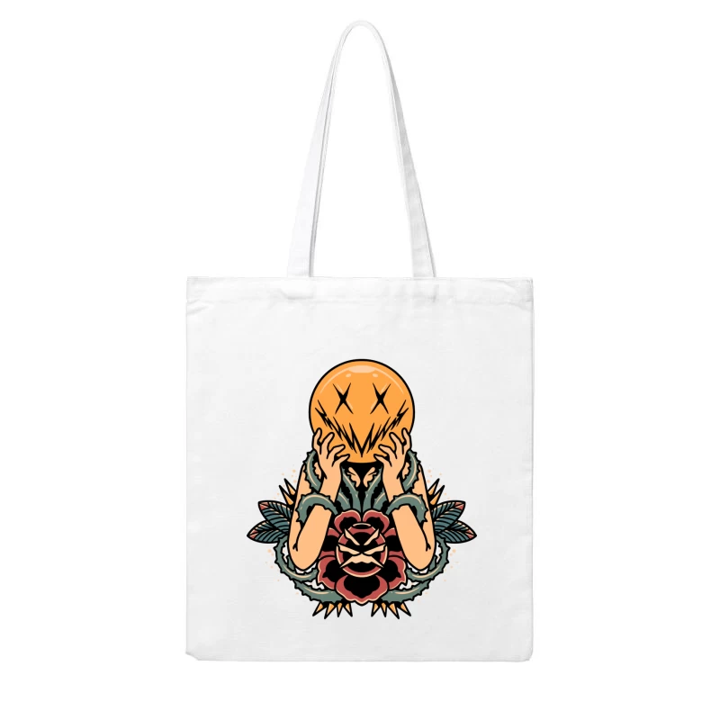 Surreal Floral Mask Illustration Cotton Tote Bag