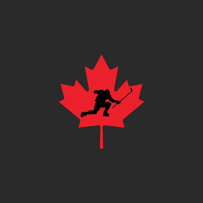 Canadian Hockey Player Silhouette on Red Maple Leaf Baseball Cap