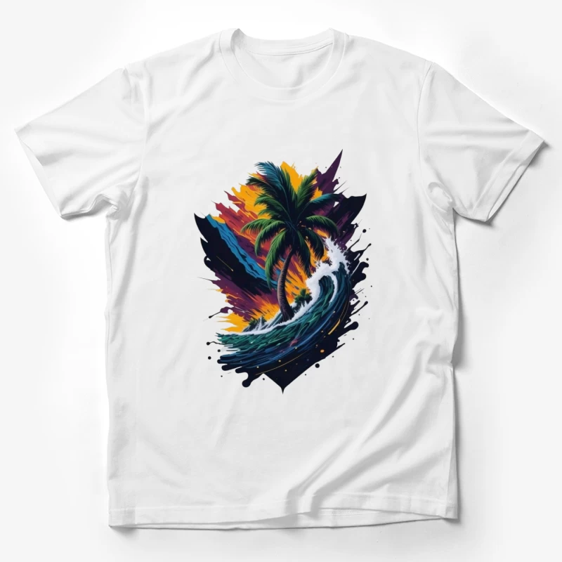 Tropical Sunset with Palm Tree and Ocean Waves Male T-Shirt