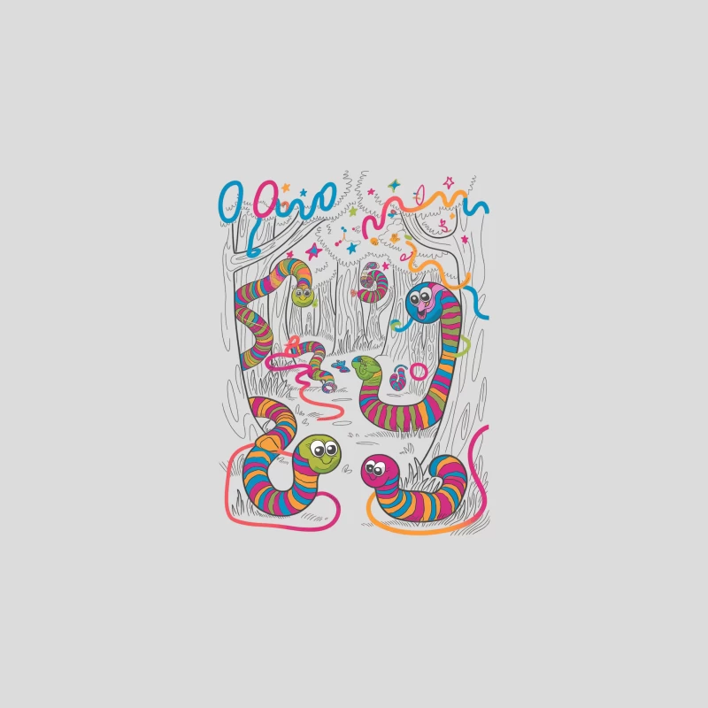 Whimsical Cartoon Worms: A Colorful Doodle Adventure Baseball Cap