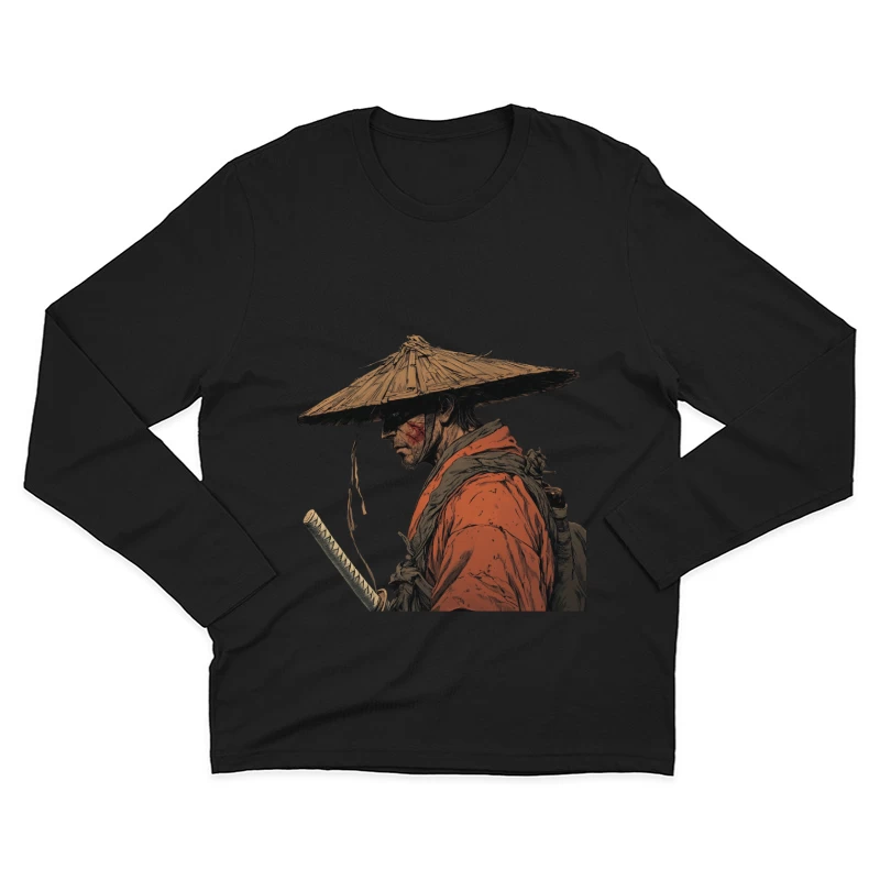 Illustrated Profile of a Japanese Samurai Warrior Male Long Sleeve T-Shirt