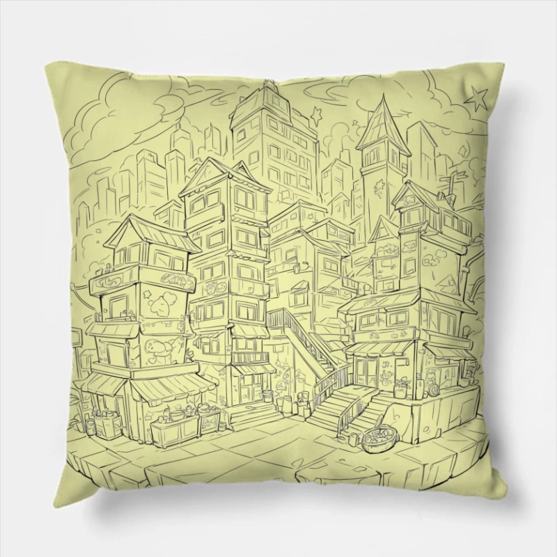 Fantasy Cityscape Illustration Throw Pillow