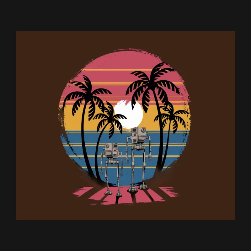 Retro Tropical Star Wars AT-AT Sunset Beach Art Mouse Pad